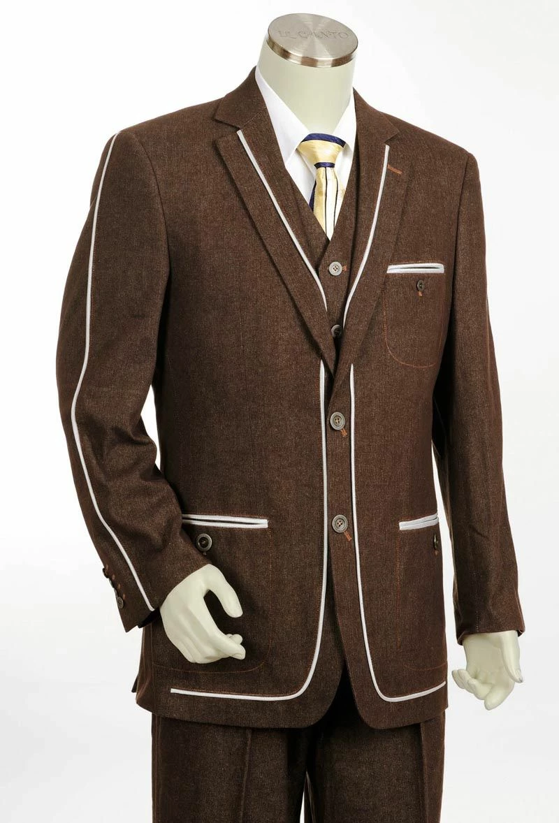 Canto Men's 3 Piece Denim Suit - Notch Lapel Fancy Satin Trim 4 Canto Men's 3 Piece Denim Suit - Notch Lapel Fancy Satin Trim - Image 2