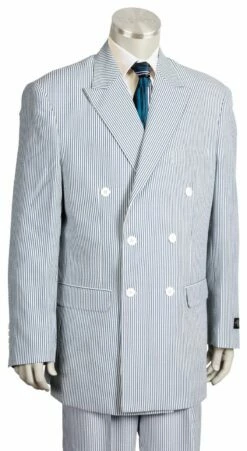 Canto Men's 3 Piece Poly-Rayon Seersucker Suit - Double Breasted