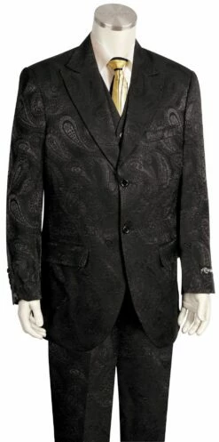 Canto Men's 3 Piece Paisley Printed Fashion Suit - 2 Button