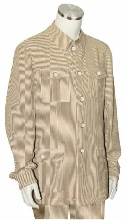 Canto Men's 2 Piece Long Sleeve Walking Suit - Urban Stripe -Empire Shop 8365 taupe 1 1