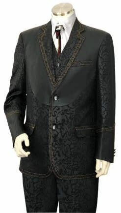Canto Men's 3 Piece Fashion Suit - Fancy Pattern Leather Trim