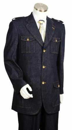 Canto Men's 2 Piece 100% Cotton Denim Suit - Military Fashion