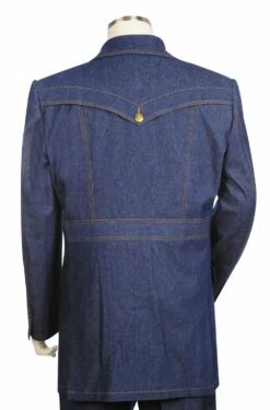 Canto Men's 3 Piece Double Breasted Denim Suit - Diamond Details
