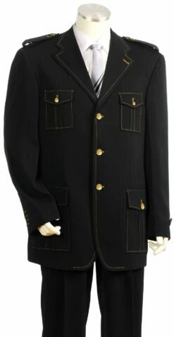 Canto Men's 2 Piece Military Fashion Suit - Shoulder Epaulettes