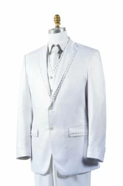 Canto Men's 3 Piece Fashion Suit - Rhinestone Accents 11 Canto Men's 3 Piece Fashion Suit - Rhinestone Accents -Empire Shop 8378 white