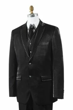 Canto Men's 3 Piece Fashion Suit - Rhinestone Accents 9 Canto Men's 3 Piece Fashion Suit - Rhinestone Accents -Empire Shop 8378 black