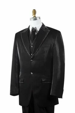 Canto Men's 3 Piece Fashion Suit - Rhinestone Details -Empire Shop 8379 black