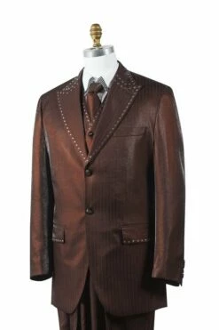 Canto Men's 3 Piece Fashion Suit - Rhinestone Details -Empire Shop 8379 brown