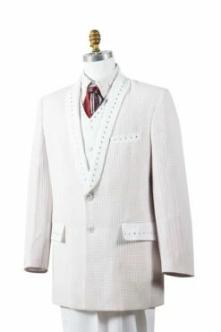 Canto Men's 4 Piece Sharkskin Fashion Suit - Rhinestone -Empire Shop 8386 white