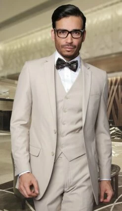 Statement Men's 3 Piece Wool Blend Suit - Solid Colors -Empire Shop 86388 lorenzo tan