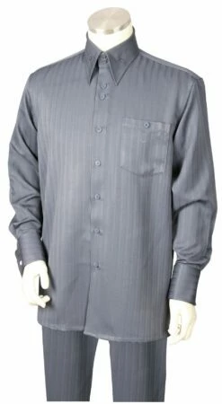 Canto Men's 2 Piece Long Sleeve Walking Suit - Subtle Stripe -Empire Shop 884 grey