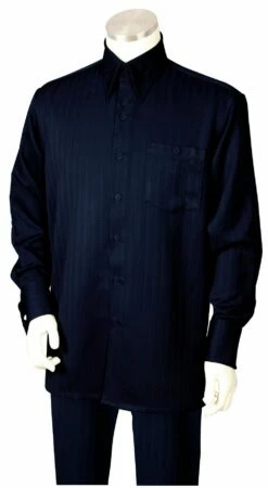 Canto Men's 2 Piece Long Sleeve Walking Suit - Subtle Stripe -Empire Shop 884 navy