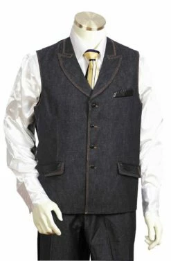 Canto Men's 2 Piece Denim Vest Set - Leather Accents