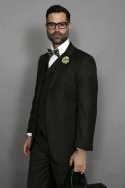 Statement Men's 3 Piece 100% Wool Suit - Elegant Solid -Empire Shop 98201 messina olive