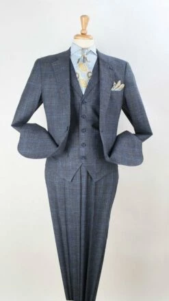 Apollo King Men's 3pc 100% Wool Suit - Notch Lapel Vest -Empire Shop a3061 less lean 1