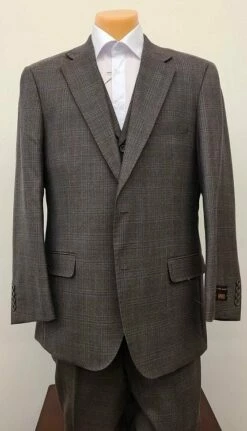 Apollo King Men's 3pc 100% Wool Suit - Notch Lapel Vest -Empire Shop a30brown 1