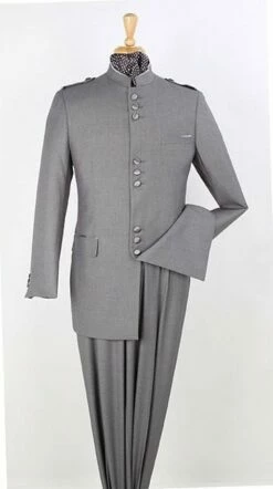 Apollo King Men's 2 Piece Nehru Style Outlet Suit - Mandarin Collar -Empire Shop ag 93 gray 2 39