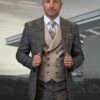 Statement Men's 100% Wool 3 Piece Suit - Textured Plaid -Empire Shop alto brown