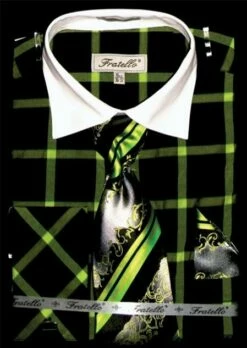 Fratello Men's French Cuff Dress Shirt Set - Dramatic Windowpane 17 Fratello Men's French Cuff Dress Shirt Set - Dramatic Windowpane -Empire Shop aplle