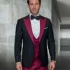 Statement Men's 3 Piece Wool Tuxedo - Two Tone Lapel -Empire Shop arya burgundy