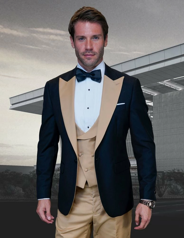 Statement Men's 3 Piece Wool Tuxedo - Two Tone Lapel 4 Statement Men's 3 Piece Wool Tuxedo - Two Tone Lapel - Image 2