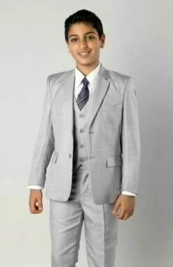 Azurro Boy's 5 Piece Suit In Solid Colors - Vested W/Shirt And Tie -Empire Shop b347 08