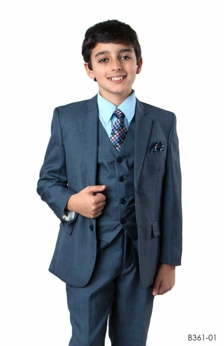 Tazio Boy's 5 Piece Suit With Free Shirt And Tie - Ultra Soft Sharkskin 3 Tazio Boy's 5 Piece Suit With Free Shirt And Tie - Ultra Soft Sharkskin