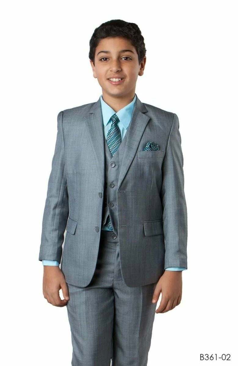 Tazio Boy's 5 Piece Suit With Free Shirt And Tie - Ultra Soft Sharkskin 4 Tazio Boy's 5 Piece Suit With Free Shirt And Tie - Ultra Soft Sharkskin - Image 2