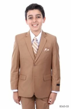 Tazio Boy's 5 Piece Suit With Shirt & Tie - 4 Button Vest -Empire Shop b363camel