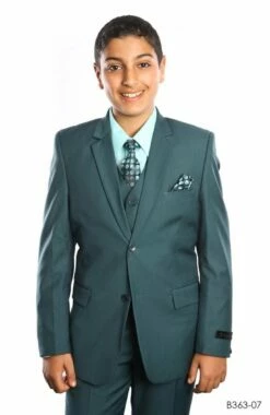 Tazio Boy's 5 Piece Suit With Shirt & Tie - 4 Button Vest -Empire Shop b363nilegreen