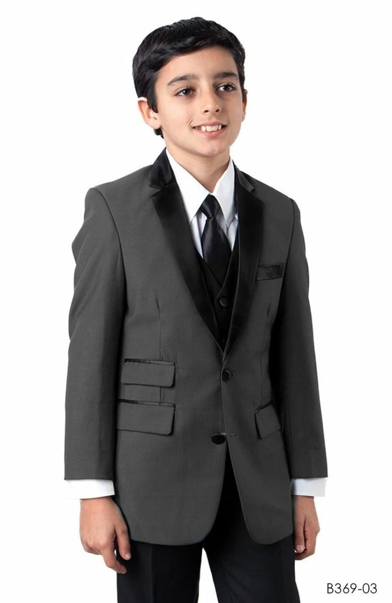 Tazio Boy's 3 Pc Slim Fit Suit - Compose With Contrasting Trim 4 Tazio Boy's 3 Pc Slim Fit Suit - Compose With Contrasting Trim - Image 2
