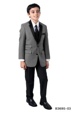 Tazio Boy's 3 Pc Slim Fit Suit - Compose With Contrasting Trim 11 Tazio Boy's 3 Pc Slim Fit Suit - Compose With Contrasting Trim -Empire Shop b369s 03 ltgrey