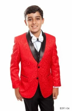 Tazio Boy's 5 Piece Suit With Shirt & Tie - Black Vest -Empire Shop b391red