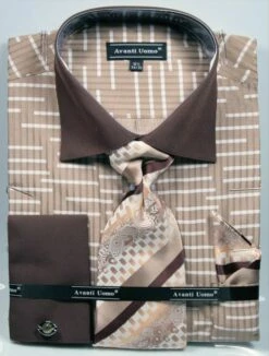 Avanti Uomo Men's French Cuff Dress Shirt Set - Broken Stripe