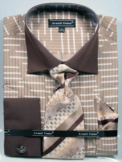 Avanti Uomo Men's French Cuff Dress Shirt Set - Broken Stripe 3 Avanti Uomo Men's French Cuff Dress Shirt Set - Broken Stripe