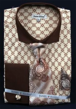 Daniel Ellissa Men's French Cuff Dress Shirt Set - Diamond Weave 16 Daniel Ellissa Men's French Cuff Dress Shirt Set - Diamond Weave -Empire Shop beige 9