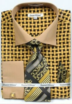 Daniel Ellissa Men's French Cuff Shirt Set - Patterned Two Tone