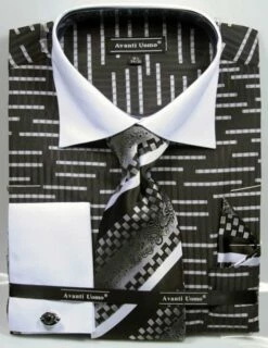 Avanti Uomo Men's French Cuff Dress Shirt Set - Broken Stripe 10 Avanti Uomo Men's French Cuff Dress Shirt Set - Broken Stripe -Empire Shop black 66
