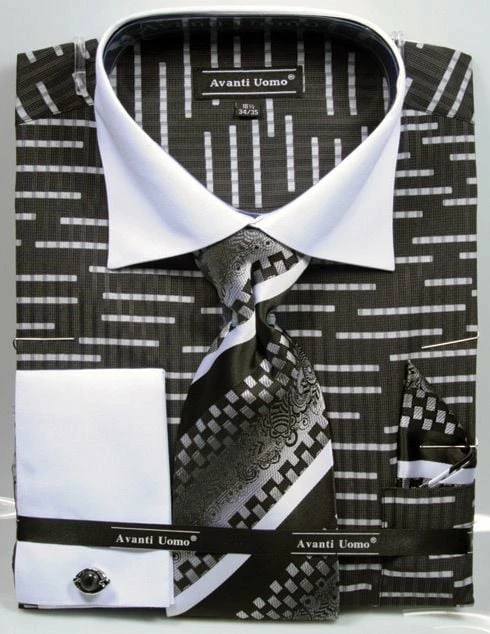 Avanti Uomo Men's French Cuff Dress Shirt Set - Broken Stripe 6 Avanti Uomo Men's French Cuff Dress Shirt Set - Broken Stripe - Image 4