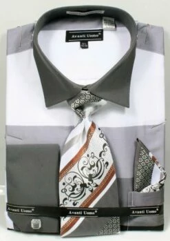 Avanti Uomo Men's French Cuff Dress Shirt Set - Tone On Tone