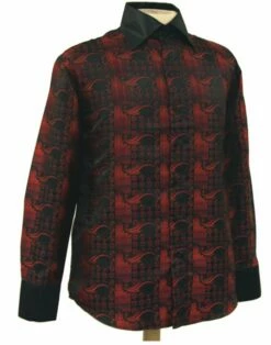 Daniel Ellissa Men's Fashion Dress Shirt - Geometric With Swirl -Empire Shop black red 1