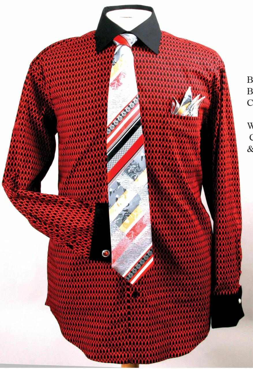 Fratello Men's French Cuff Dress Shirt Set - Printed Pattern 3 Fratello Men's French Cuff Dress Shirt Set - Printed Pattern