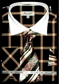 Fratello Men's French Cuff Dress Shirt Set - Dramatic Windowpane 19 Fratello Men's French Cuff Dress Shirt Set - Dramatic Windowpane -Empire Shop black tan 3