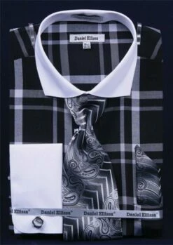 Daniel Ellissa French Cuff Shirt Set - Tonal Windowpane -Empire Shop black white 5