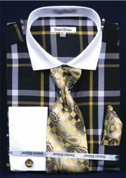 Daniel Ellissa French Cuff Shirt Set - Tonal Windowpane -Empire Shop black yellow
