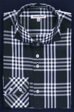 Daniel Ellissa Men's Fashion Dress Shirt - Checker Pattern -Empire Shop black 1 1