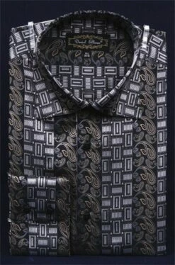 Daniel Ellissa Men's Fashion Dress Shirt - Complex Varied Pattern -Empire Shop black 1 44
