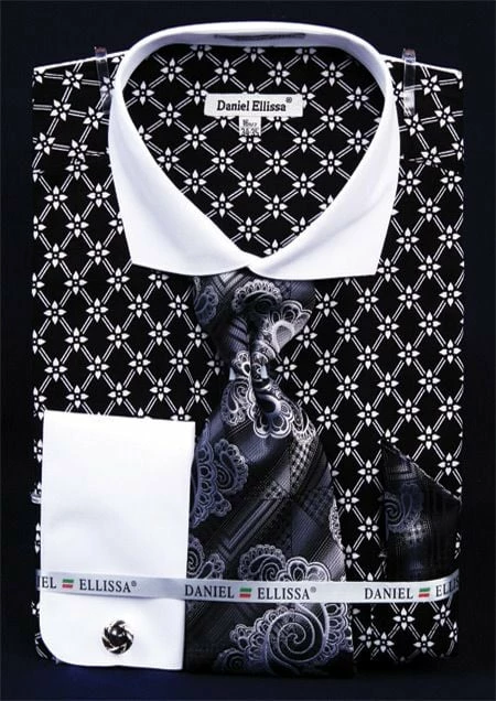 Daniel Ellissa Men's French Cuff Dress Shirt Set - Diamond Weave 6 Daniel Ellissa Men's French Cuff Dress Shirt Set - Diamond Weave - Image 4