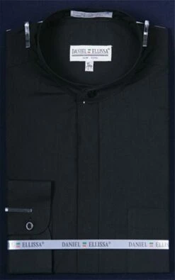 Daniel Ellissa Men's Outlet Banded Collar Dress Shirt - Solid Color -Empire Shop black 1 55 1 2
