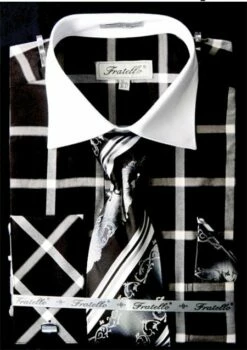 Fratello Men's French Cuff Dress Shirt Set - Dramatic Windowpane 21 Fratello Men's French Cuff Dress Shirt Set - Dramatic Windowpane -Empire Shop black 1 59 1